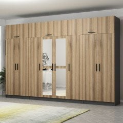 Minar Kale 8 Kapaklı 2 Aynalı 2 Ç Dolap Ve Yüklük Antrasit Dore