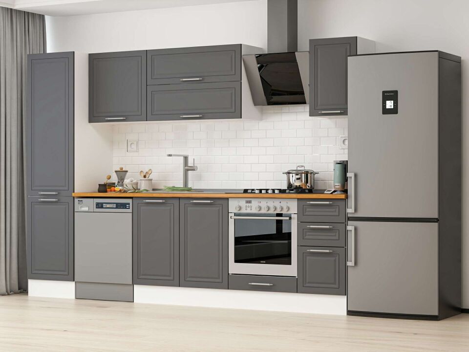 Alvinka 290X210 Cm Klasik Mebran Mutfak Dolabı Mb-E80B50S40-2 Mebran | Antrasit - Mdf