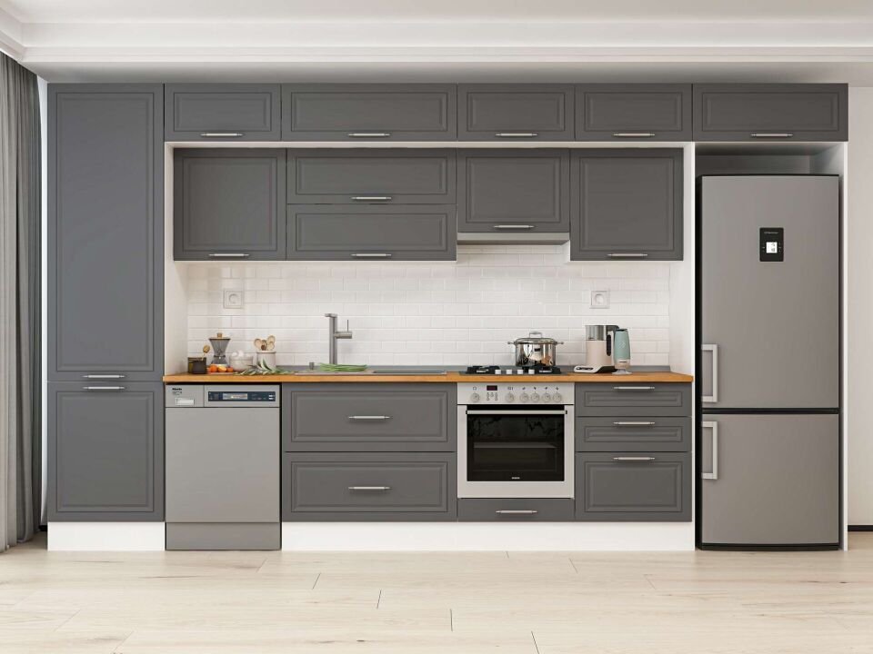 Alvinka 410X240 Cm Klasik Mebran Mutfak Dolabı Mbb-E90B60S60-1 Mebran | Antrasit - Mdf