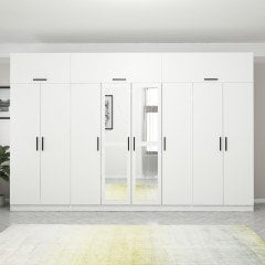 Minar Kale 8 Kapaklı 2 Aynalı 2 Çekmeceli Dolap Ve Yüklük Beyaz