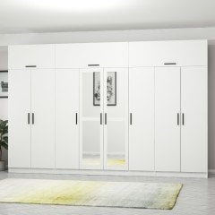 Minar Kale 8 Kapaklı 2 Aynalı 2 Çekmeceli Dolap Ve Yüklük Beyaz