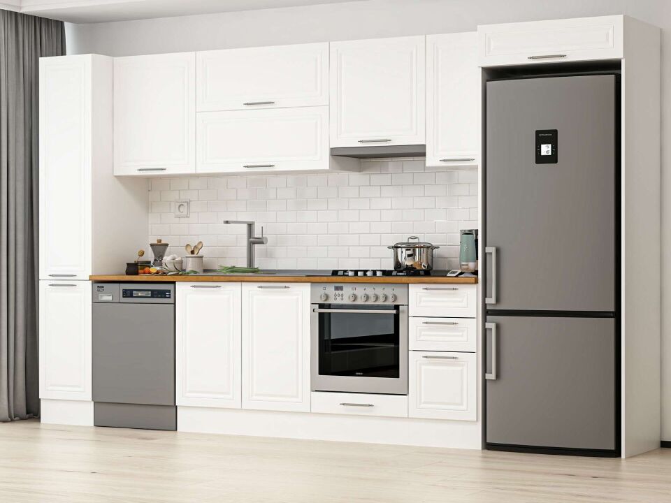 Alvinka 360X222 Cm Klasik Mebran Mutfak Dolabı Mbb-E80B40S40-1 Mebran | Beyaz - Mdf