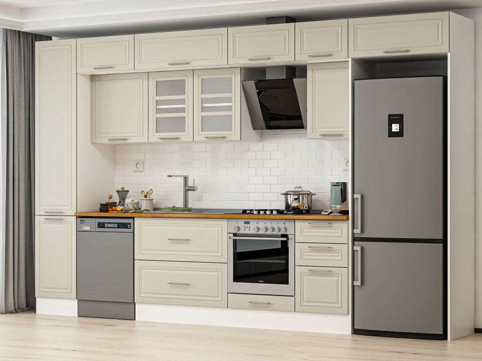 Alvinka 380X240 Cm Klasik Mebran Mutfak Dolabı Beyaz Beyaz Mbb-E90B45S45-3