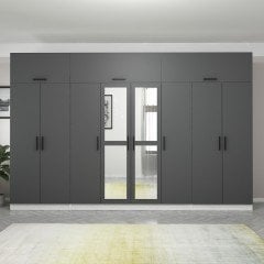 Minar Kale 8 Kapaklı 2 Aynalı 2 Ç Dolap Ve Yüklük Beyaz Antrasit