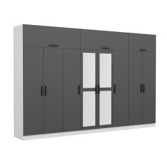 Minar Kale 8 Kapaklı 2 Aynalı 2 Ç Dolap Ve Yüklük Beyaz Antrasit