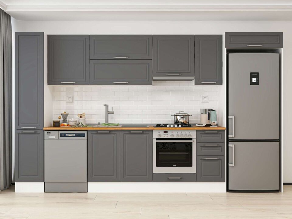 Alvinka 360X222 Cm Klasik Mebran Mutfak Dolabı Mbb-E80B40S40-1 Mebran | Antrasit - Mdf