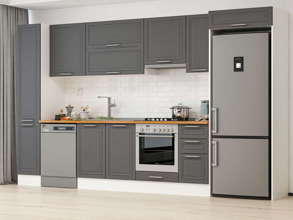 Alvinka 360X222 Cm Klasik Mebran Mutfak Dolabı Mbb-E80B40S40-1 Mebran | Antrasit - Mdf