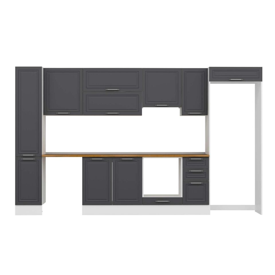 Alvinka 360X222 Cm Klasik Mebran Mutfak Dolabı Mbb-E80B40S40-1 Mebran | Antrasit - Mdf