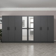 Minar Kale 8 Kapaklı 2 Aynalı 4 Çekmeceli Dolap Antrasit