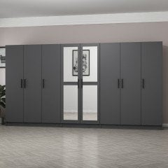 Minar Kale 8 Kapaklı 2 Aynalı 4 Çekmeceli Dolap Antrasit