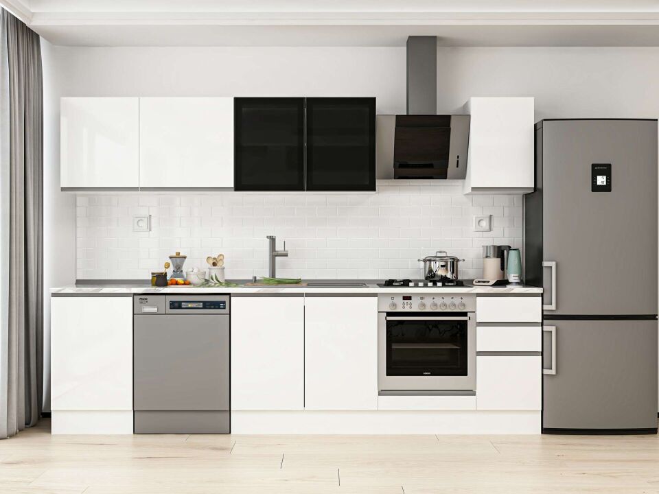 Alvinka 300X210 Cm High Gloss Mutfak Dolabı M-E90S50S40-3 High Gloss | Beyaz - Mdf