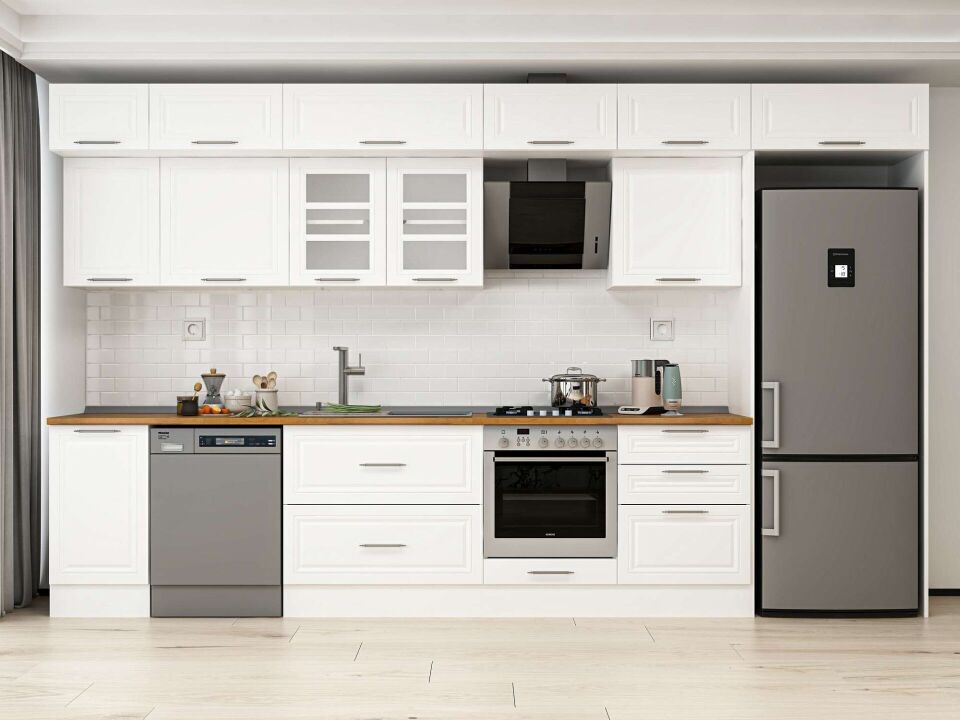 Alvinka 385X240 Cm Klasik Mebran Mutfak Dolabı Mb-E80S45S60-3 Mebran | Beyaz - Mdf
