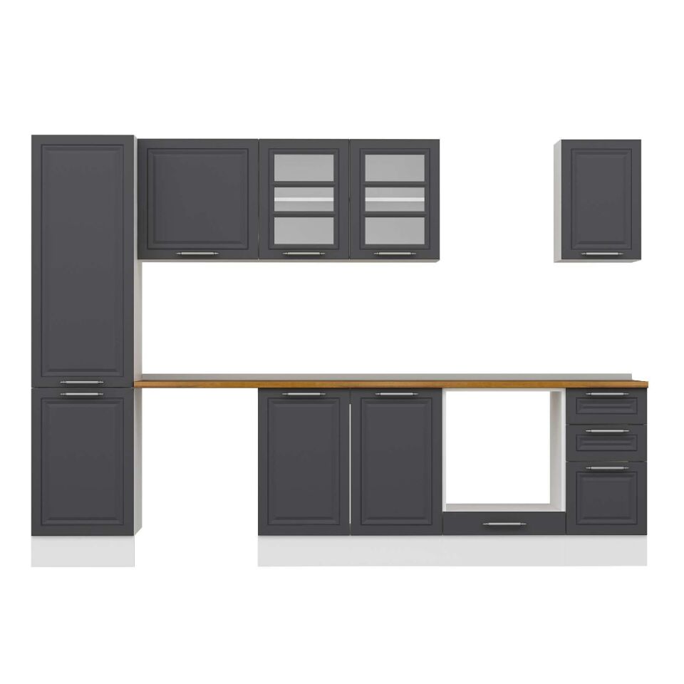 Alvinka 290X210 Cm Klasik Mebran Mutfak Dolabı Mb-E80B50S40-3 Mebran | Antrasit - Suntalam