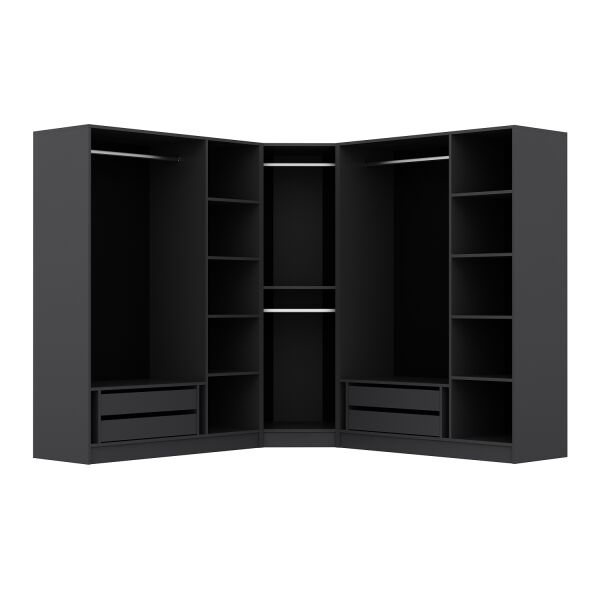 Kaleplus 7 Kapaklı 4 Çekmeceli Köşe Dolap Antrasit Mebran Antrasit Çizgili