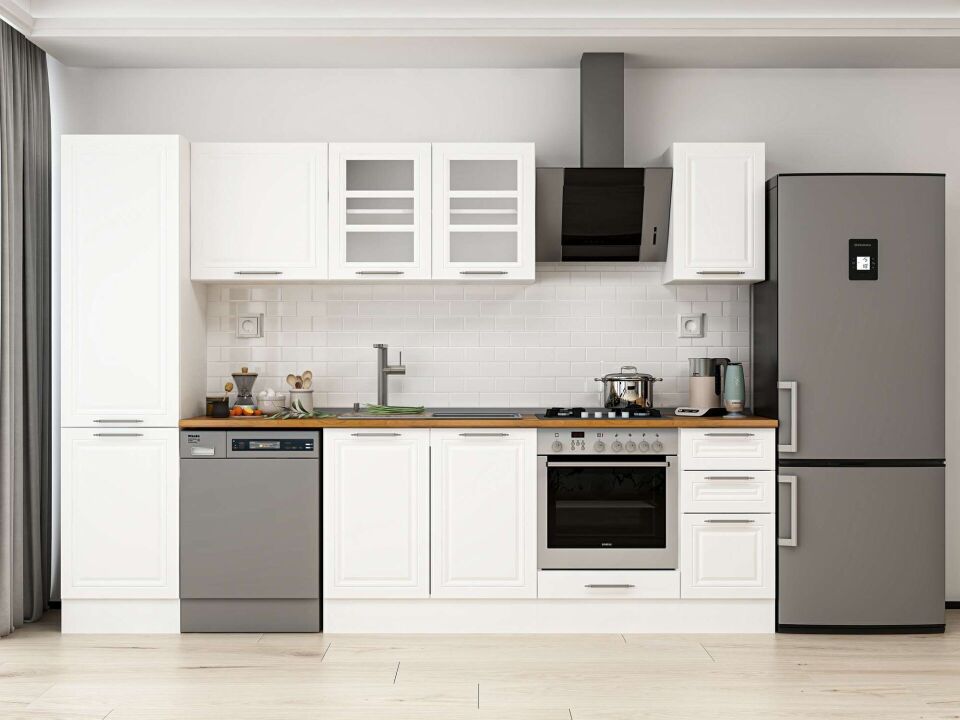 Alvinka 290X210 Cm Klasik Mebran Mutfak Dolabı Mb-E80B50S40-3 Mebran | Beyaz - Mdf