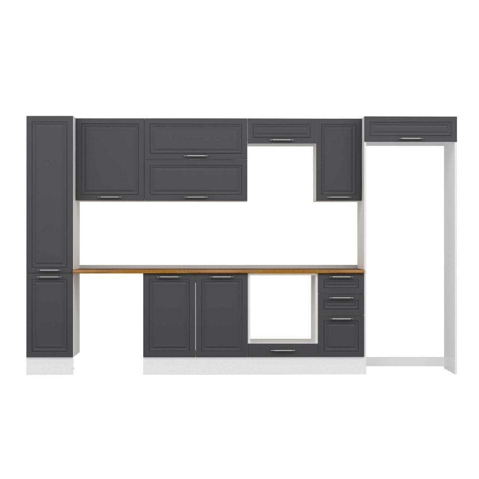 Alvinka 360X222 Cm Klasik Mebran Mutfak Dolabı Mbb-E80B40S40-2 Mebran | Antrasit - Suntalam
