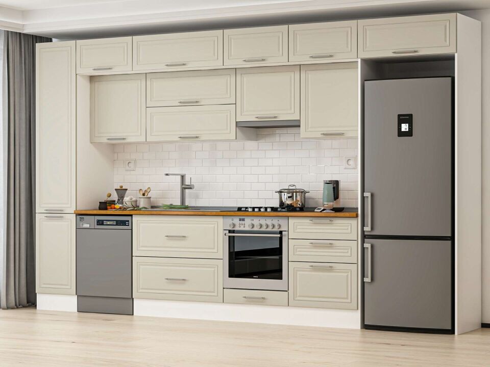 Alvinka 395X240 Cm Klasik Mebran Mutfak Dolabı Beyaz Beyaz Mbb-E90B45S60-1