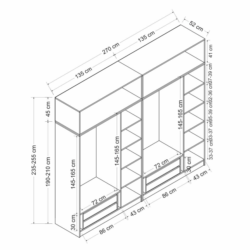 Minar Kale 6 Kapaklı 4 Ç Dolap Ve Yüklük Dore Antrasit