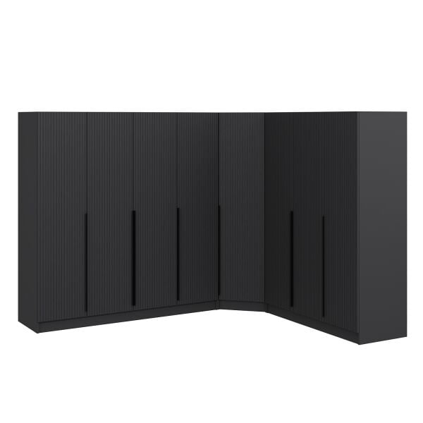 Kaleplus 8 Kapaklı 4 Çekmeceli Köşe Dolap Antrasit Mebran Antrasit Çizgili