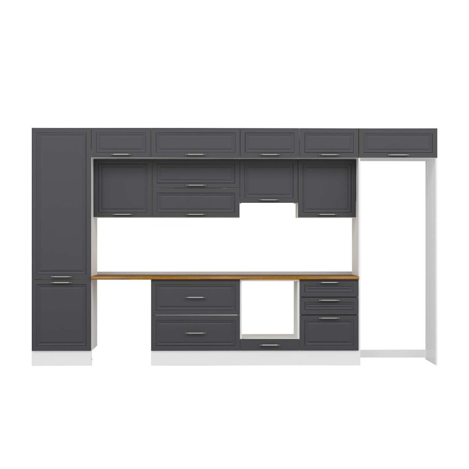 Alvinka 410X240 Cm Klasik Mebran Mutfak Dolabı Mbb-E90B60S60-2 Mebran | Antrasit - Mdf