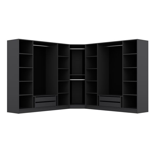 Kaleplus 9 Kapaklı 4 Çekmeceli Köşe Dolap Antrasit Mebran Antrasit Çizgili