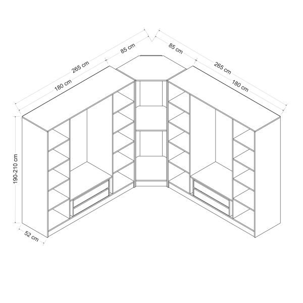 Kaleplus 9 Kapaklı 4 Çekmeceli Köşe Dolap Antrasit Mebran Antrasit Çizgili
