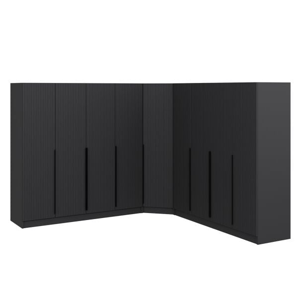 Kaleplus 9 Kapaklı 4 Çekmeceli Köşe Dolap Antrasit Mebran Antrasit Çizgili