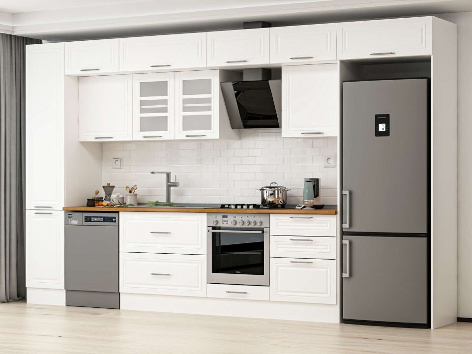 Alvinka 395X240 Cm Klasik Mebran Mutfak Dolabı Beyaz Beyaz Mbb-E90B45S60-3