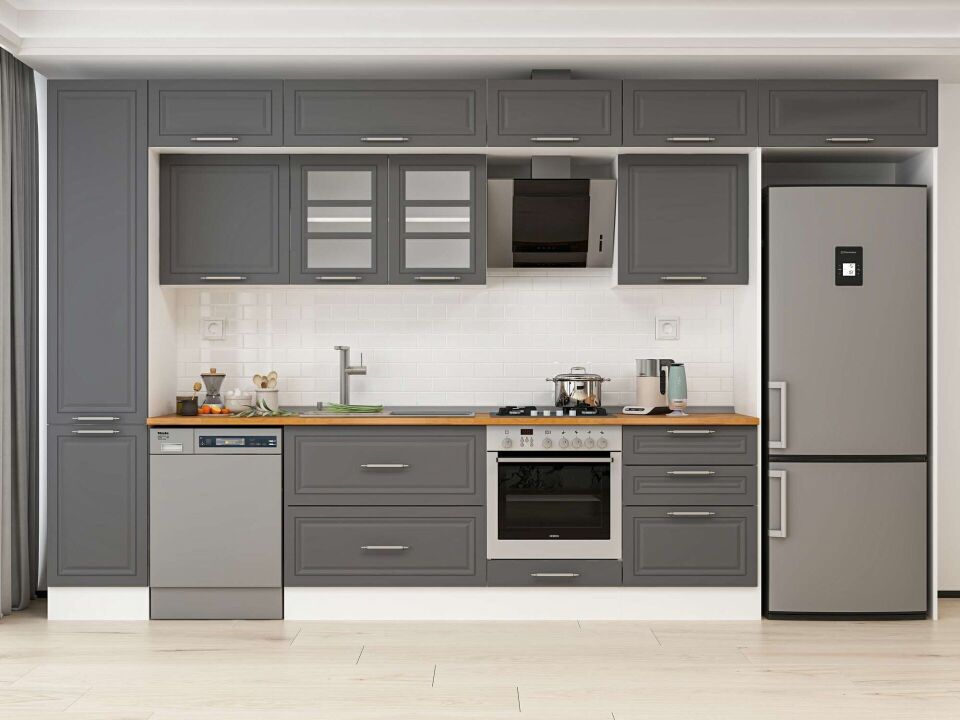 Alvinka 395X240 Cm Klasik Mebran Mutfak Dolabı Beyaz Beyaz Mbb-E90B45S60-3
