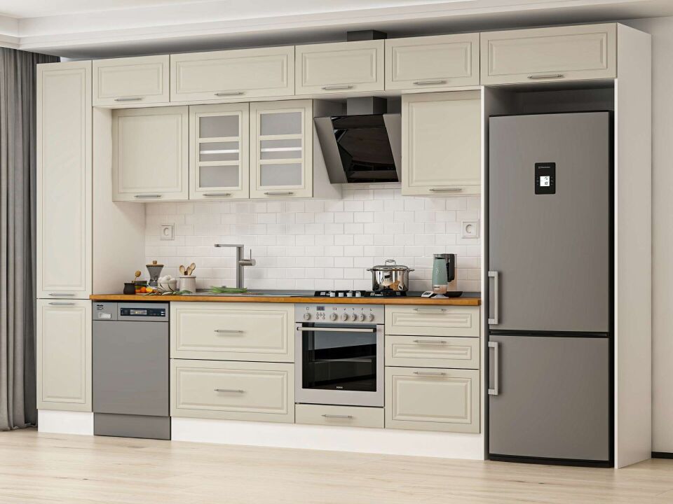 Alvinka 395X240 Cm Klasik Mebran Mutfak Dolabı Beyaz Beyaz Mbb-E90B45S60-3