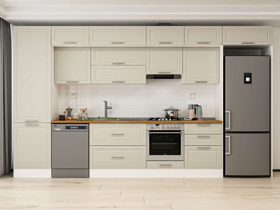 Alvinka 410X240 Cm Klasik Mebran Mutfak Dolabı Mbb-E90B60S60-2 Mebran | Kumtaşı - Mdf