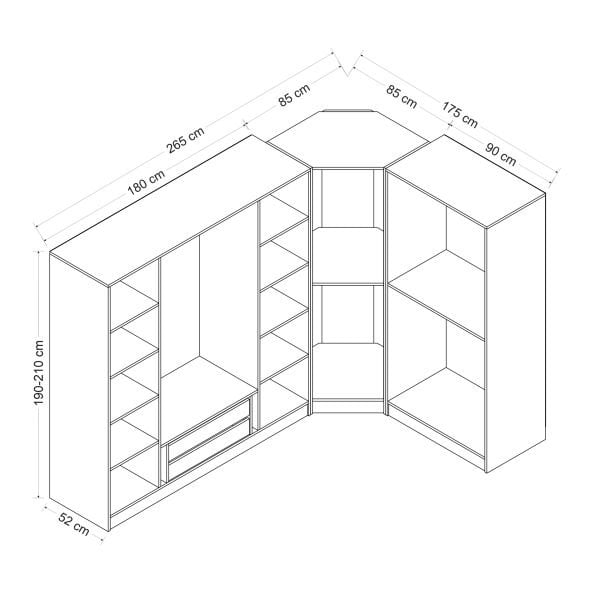 Kaleplus 7 Kapaklı 2 Çekmeceli Köşe Dolap Beyaz Mebran Beyaz Çizgili
