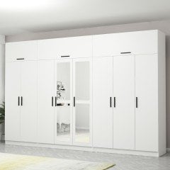 Minar Kale 8 Kapaklı 2 Aynalı 4 Çekmeceli Dolap Ve Yüklük Beyaz