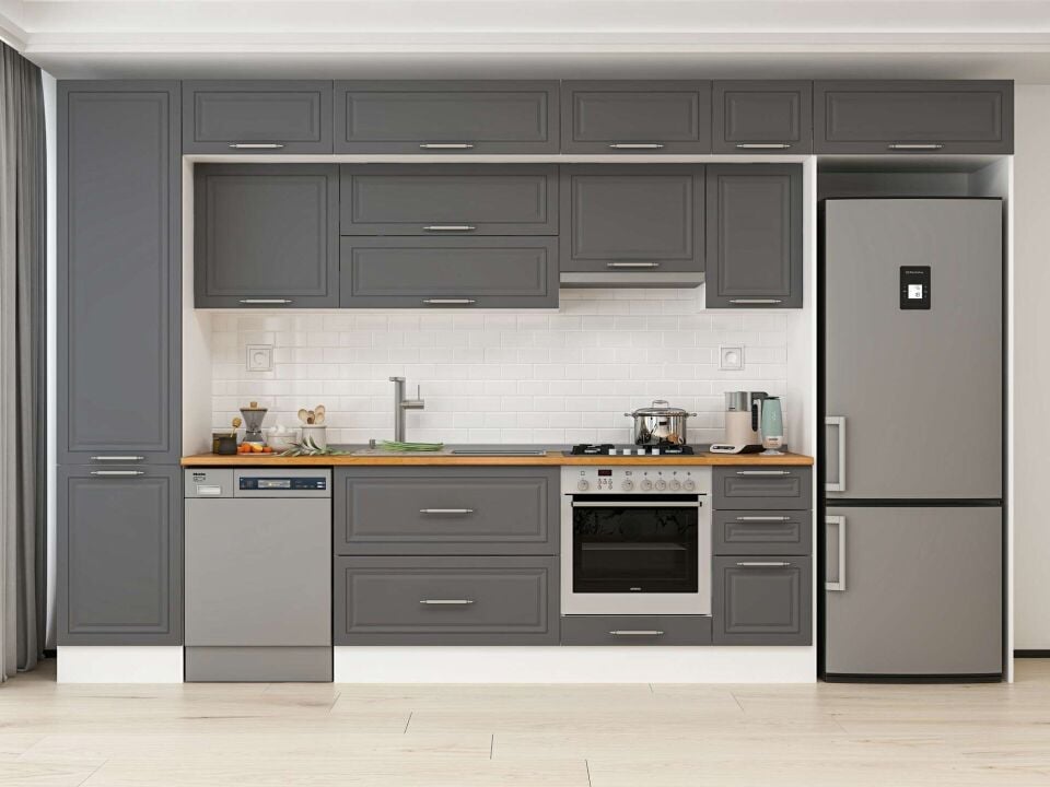 Alvinka 380X240 Cm Klasik Mebran Mutfak Dolabı Beyaz Beyaz Mbb-E90B50S40-1