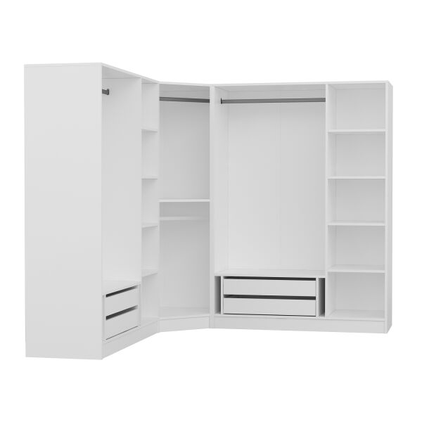 Kaleplus 7 Kapaklı 4 Çekmeceli Köşe Dolap Beyaz Mebran Beyaz Çizgili