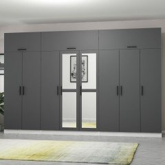 Minar Kale 8 Kapaklı 2 Aynalı 4 Ç Dolap Ve Yüklük Beyaz Antrasit