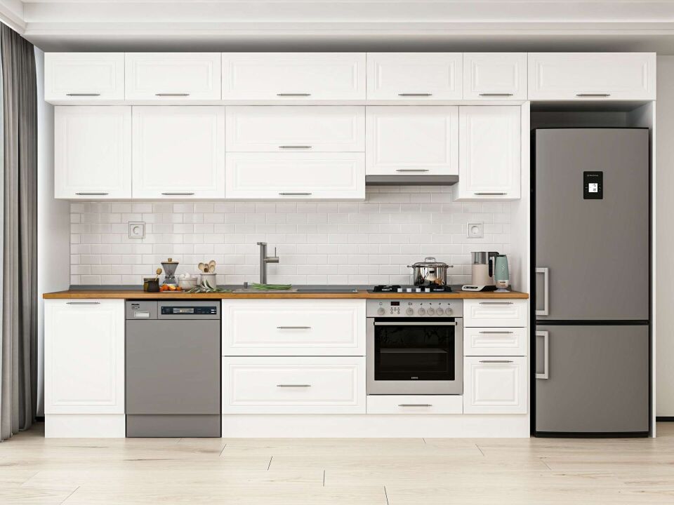 Alvinka 370X240 Cm Klasik Mebran Mutfak Dolabı Mb-E80S50S40-1 Mebran | Beyaz - Mdf