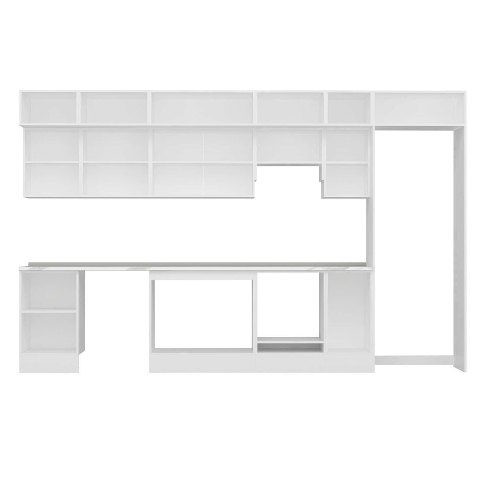 Alvinka 370X240 Cm Klasik Mebran Mutfak Dolabı Mb-E80S50S40-1 Mebran | Beyaz - Mdf