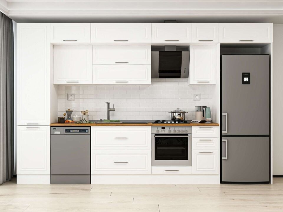 Alvinka 380X240 Cm Klasik Mebran Mutfak Dolabı Beyaz Beyaz Mbb-E90B50S40-2