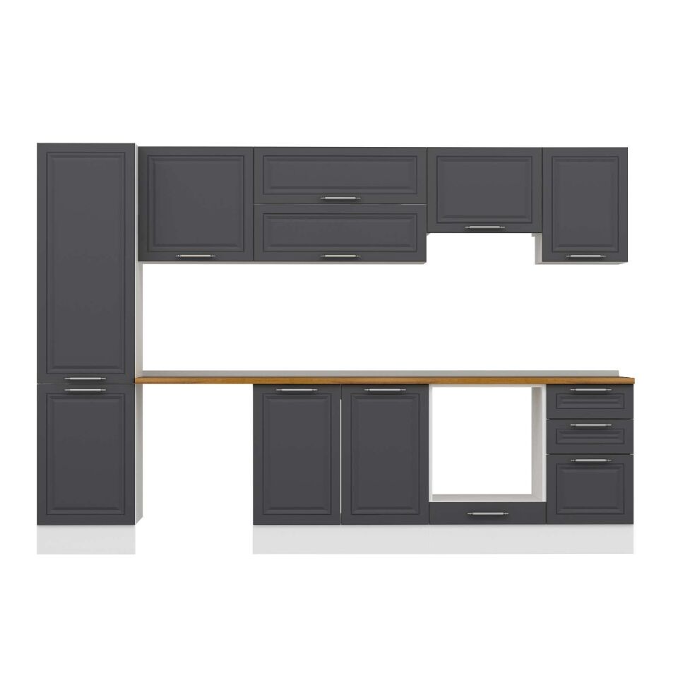 Alvinka 295X210 Cm Klasik Mebran Mutfak Dolabı Mb-E80B50S45-1 Mebran | Antrasit - Suntalam