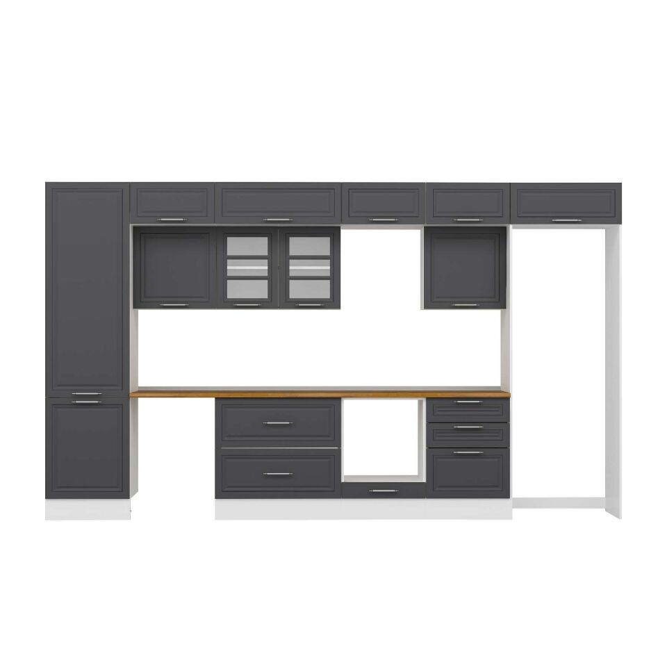 Alvinka 410X240 Cm Klasik Mebran Mutfak Dolabı Mbb-E90B60S60-3 Mebran | Antrasit - Suntalam
