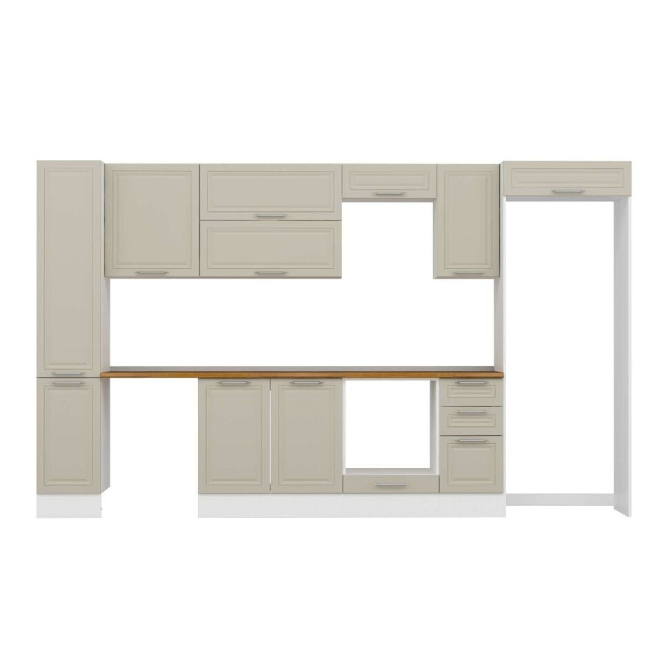 Alvinka 360X222 Cm Klasik Mebran Mutfak Dolabı Mbb-E80B40S40-2 Mebran | Kumtaşı - Mdf