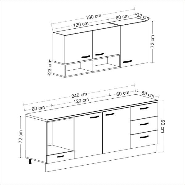 Minar 240Cm Ankastre Mutfak Dolabı - Dore/Antrasit
