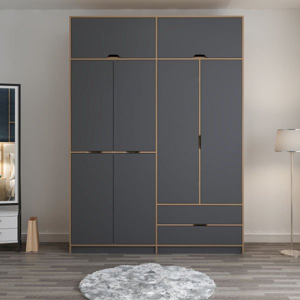 yonerimama Elina 4 Kapaklı Yüklüklü Dolap - Dore/Antrasit