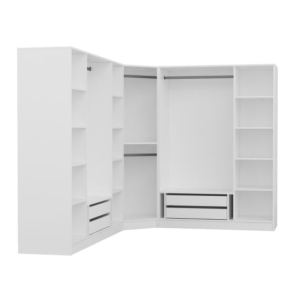 Kaleplus 8 Kapaklı 4 Çekmeceli Köşe Dolap Beyaz Mebran Beyaz Çizgili