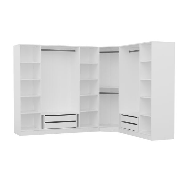 Kaleplus 8 Kapaklı 4 Çekmeceli Köşe Dolap Beyaz Mebran Beyaz Çizgili