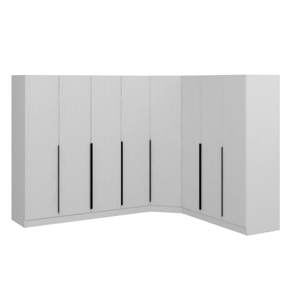 Kaleplus 8 Kapaklı 4 Çekmeceli Köşe Dolap Beyaz Mebran Beyaz Çizgili