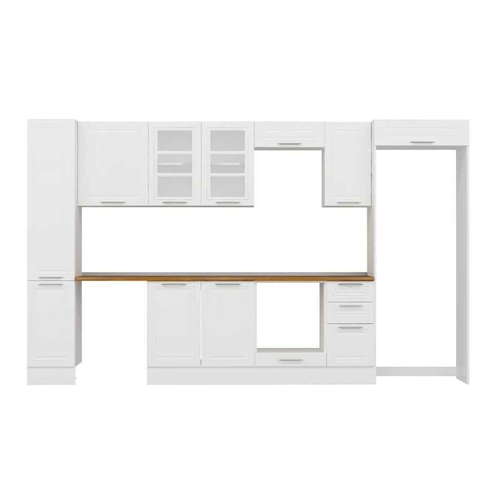 Alvinka 360X222 Cm Klasik Mebran Mutfak Dolabı Mbb-E80B40S40-3 Mebran | Beyaz - Suntalam