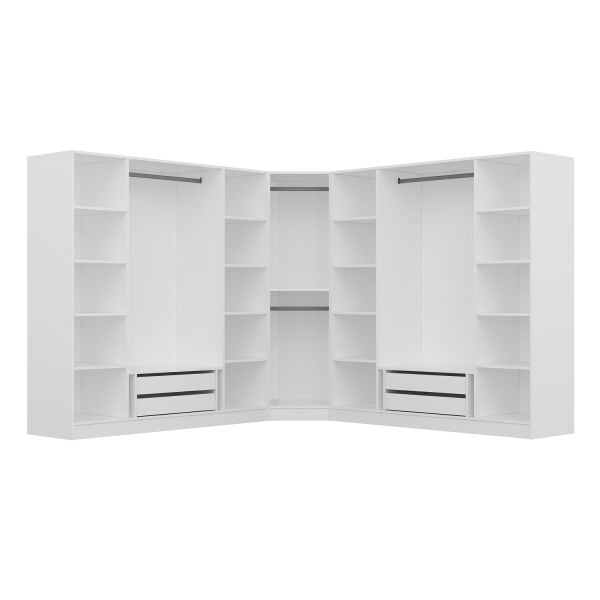 Kaleplus 9 Kapaklı 4 Çekmeceli Köşe Dolap Beyaz Mebran Beyaz Çizgili