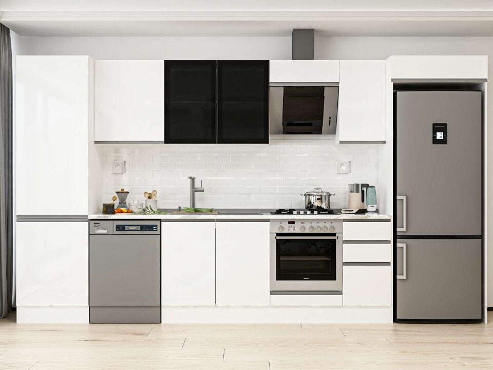 Alvinka 390X222 Cm High Gloss Mutfak Dolabı Mbb-E90B60S40-3 High Gloss | Beyaz - Mdf